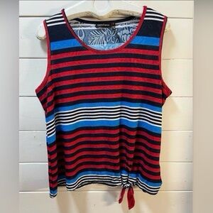 CLAIRE FRANCE Red Blue Striped Sleeveless Top Size 2X